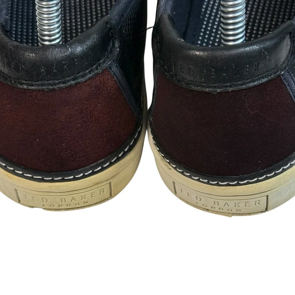 Ted Baker London Teutra 2 Mens Burgundy Suede Navy Leather Slip On Sneakers US 7